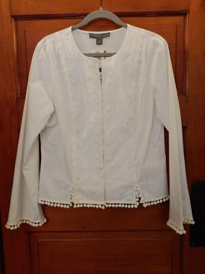 Josephine Chaus NWT Sz 12 White Hook Eye Blouse Top Capsule Pompom Quiet Luxury - Image 1 of 4