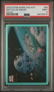 PSA 9 COMME NEUF 2023 Topps Chrome Star Wars Galaxy BATTLE OF ENDOR /199 Aqua #86
