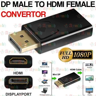4K HD Display-Port DP Male To HDMI Female Adapter Converter For 1080P HDTV PC UK - Image 1 of 4