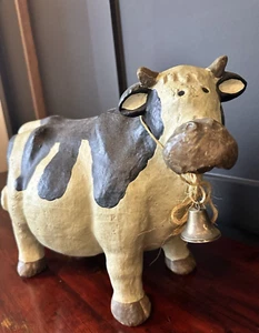 LARGE 14” VTG COW Folk Art Figural Farm Animal HAND PAINTED 5.5lb RARE - Picture 1 of 16