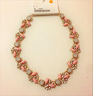 H&M Necklace Pink Gold Rhinestone White Glass Bead Short Chain Adjustable New
