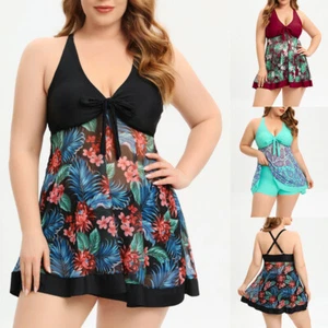 Plus Size Women Tankini Set with Boy Shorts Padded Swimsuit Bathing Swim Costume - Picture 1 of 14