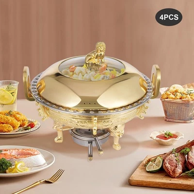 4pcs Chinese Style Chafing Dishes 950ml Round Stainless Steel For Home Parties - Image 1 of 4
