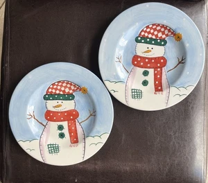 Juego de 2 platos de ensalada Cook's Bazaar muñeco de nieve 8" 1/2 vacaciones invierno Navidad - Imagen 1 de 5