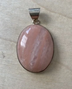 925 Sterling Silver Pink Oval Cabochon Rhodonite Statement Pendant - Picture 1 of 8