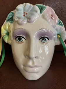 Mardi Gras Carnival Masquerade Decorative  Ceramic Face Mask With Ribbons - Picture 1 of 8