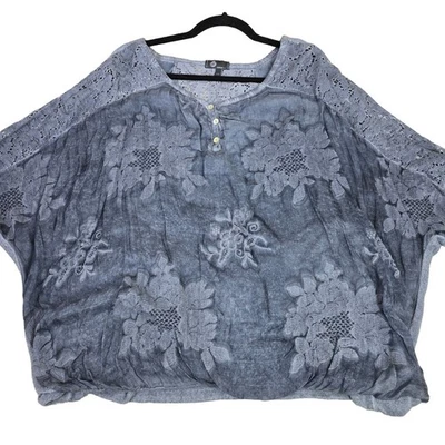 Mycesare Top Womens 1X Transparent Blue Floral Lace Angora Nylon Spandex Blouse - Image 1 of 4