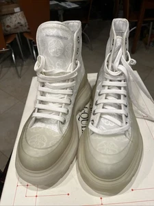 Alexander McQueen Chunky Sole Mesh Sneakers -White w/ Graphic-Grunge/Y2K-Sz 40 - Picture 1 of 6