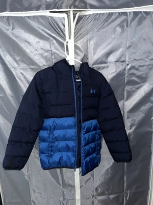 Under Armour Blue Boys Youth XL Cold Gear Hooded Puffer Jacket Gently Used - Image 1 of 4