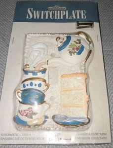 Time For Tea Vintage Switchplate Deckel handbemalt Teekanne mit Tassen und Kuchen - Bild 1 von 3