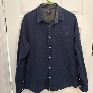 Volcom Long Sleeve Button Up Shirt Navy Blue Men's Size XL - Picture 1 of 4