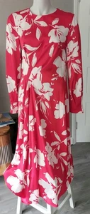 Zara Red Floral Long Sleeve Midi Dress Size M 12 - 14 New - Picture 1 of 5