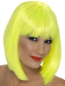 Ladies 80s 1980s 80's Glam Fancy Dress Wig Neon Yellow Womens wig by Smiffys - Picture 1 of 1