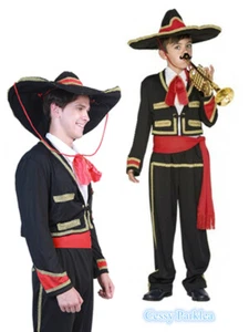 N2-3 Mens Boys Mexican Mariachi Costumes Book Week Salsa Spanish Musician Outfit - Picture 1 of 6