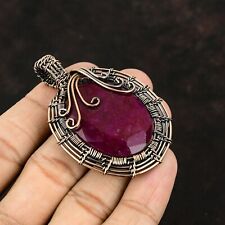 Gemstone Handmade Wire Wrapped Pendant Handcrafted Copper Valentine Gift 2.52"