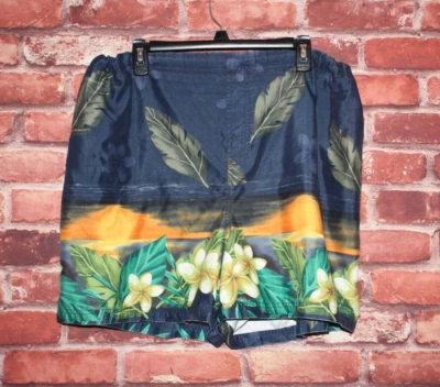 Maui & Sons 男式泳裤尺寸 XXL 蓝色热带印花抽绳腰带 — 第 1/4 张图片