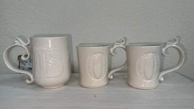 Pottery Barn Alphabet Initial Monogram Mugs Halloween B & O BOO White SET of 3 - Image 1 of 4