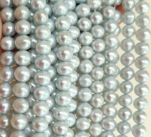 Near Round Potato Freshwater Pearls Pale Blue Beads for Jewellery Making 7-8mm - Picture 1 of 2