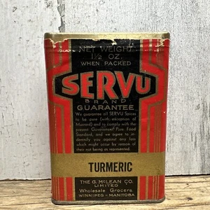 Vintage Servu Spice Tin - Turmeric- G McLean Co Winnipeg Advertising Canada - Picture 1 of 8