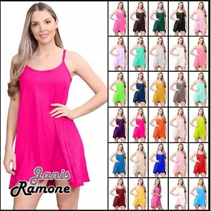 Womens Plain Cami Dress Strappy Swing Sleeveless Flared Long Camisole Mini Top - Picture 1 of 224