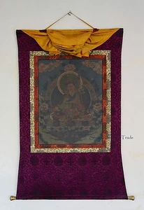 50.25" x 37.25" Guru Rinpoche Tibetan Buddhist Thangka Scroll Painting Nepal - Picture 1 of 3