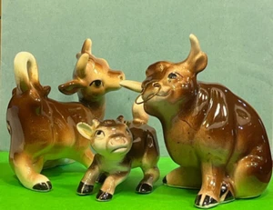 Vintage Ferdinand Bull w Nose Ring Figurine Cow & Calf Cartoonish Family Set Lot - Picture 1 of 20