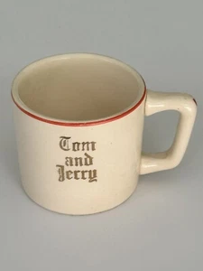 Vintage Tom & Jerry Coffee Cup Mug Ivory Gold Lettering Red Rim 3.75” Tall - Picture 1 of 10