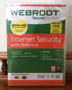 WEBROOT ANYWHERE INTERNET SECURITY ANTIVIRUS PC MAC MOBILE ANDROID iOS 3 Device - Picture 1 of 2