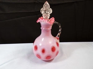 Fenton Cranberry Opalescent Glass Coin Dot Cruet w/ Stopper INV2 - Picture 1 of 11