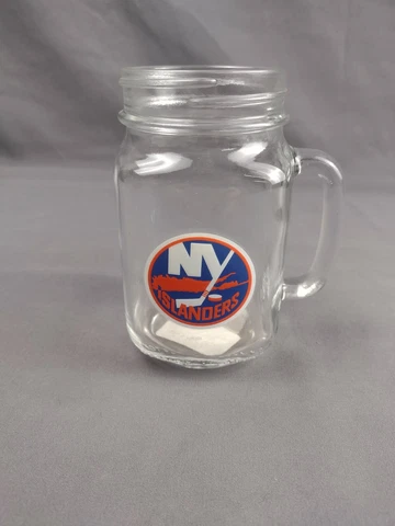 NY Islanders Mason Jar Drinking Glass with handle NWT Cover