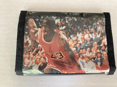 Vtg 90s Michael Jordan #23 Wallet NBA Chicago Bulls Black Nylon Fabric Bi-fold Cover