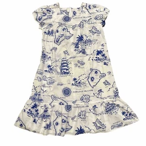 Vintage Hawaiian Muumuu Dress Made In Hawaii Women’s L White Blue Island Print - Picture 1 of 10