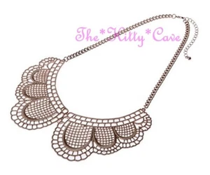 Vintage Matte Brown Gold Filigree Lace Style Brushed Peter Pan Collar Necklace - Picture 1 of 1