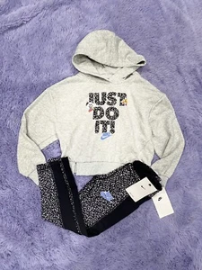 Nike Girl's Cropped Pullover Sweatshirt Pants Leggings 2pc Set Size 6 - Picture 1 of 7