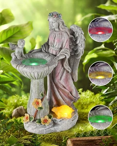 Solar Angel Statue Outdoor Garden Decor 9.5" Light Figurine Yard Sculpture - Picture 1 of 6