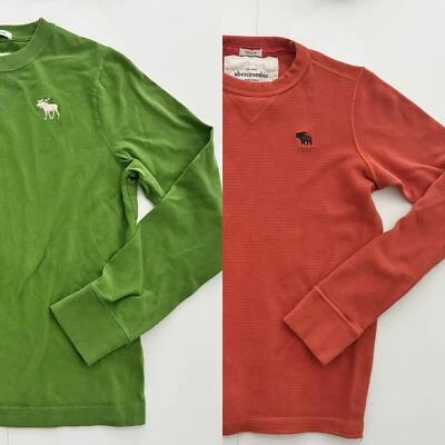 2 Abercrombie Kids L/S Muscle T Shirt Bright Green/Orange Waffle size L - Image 1 of 4