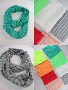 [] lot of 12 Stripes Jersy material double loop infinity scarf - Picture 1 of 12