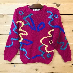 Suéter de colección Ricki Miss Erika rosa abstracto años 80 para mujer mediano gran tamaño acrílico - Imagen 1 de 9