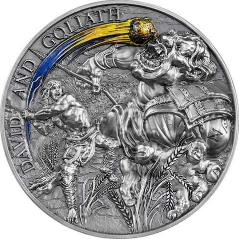 David and Goliath 2oz Antique finish Silver Coin 10 Cedis Republic of Ghana 2022 Cover