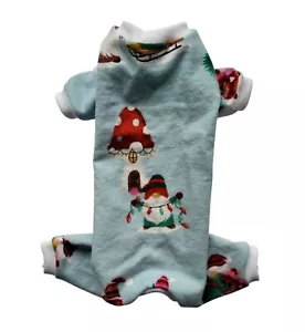 Christmas Gnomes on Blue Flannel Pajamas PJ's Dog Puppy Pet Clothes 4XS - Large - Picture 1 of 4