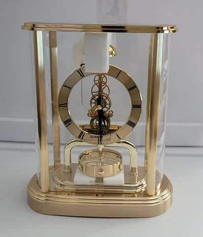 Seiko Quartz Mantel Clock Skeleton With Pendulum Brass Made In Japan Cover