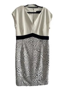 Marc Cain N5 Dress Cap Sleeve Animal Print Skirt Cream Top Fitted Stretch - Picture 1 of 10