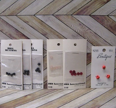 Doll Clothing 27 Tiny Vtg Buttons 6 Packs 2 Hole Pink Red Shank Black Ladybug - Image 1 of 4