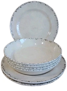 8 Pc Tommy Bahama Melamine Plate & Bowl Set, Beige Brown Crinkle, New - Picture 1 of 1