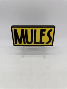 MULES 7” X 3.5” Wood Sign Yellow & Black - Picture 1 of 6