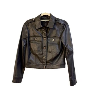 WHBM schwarz beschichtet Denim Cropped Tasche Jacke Größe 6 - Bild 1 von 10