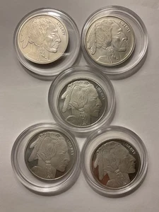 (5) 1oz .999 Fine Silver Buffalo Design Lot 100% Authentic! X-Rayed! - Picture 1 of 2
