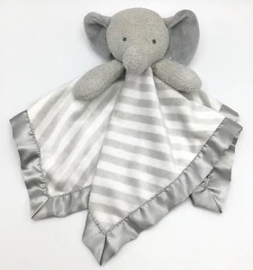 Cloud Island 14" Elephant Lovey Security Blanket Gray Striped Sensory Satin Trim - Picture 1 of 6