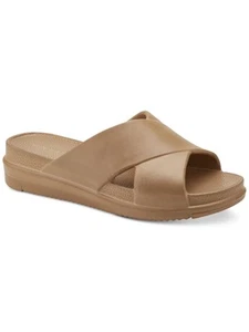 SUN STONE Womens Brown Islla Round Toe Wedge Slip On Slide Sandals Shoes 10 - Picture 1 of 11