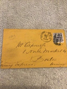 Scotts #114 1869 NY Boston MA FANCY CANCEL Checkered Wheel Quincy Express C#HM - Picture 1 of 2